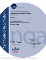 ISO 9001 Certified Thwing-Albert is ISO 9001 Certified