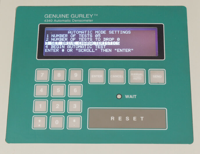 4340 Gurley Automatic Densometer - Setup Screen
