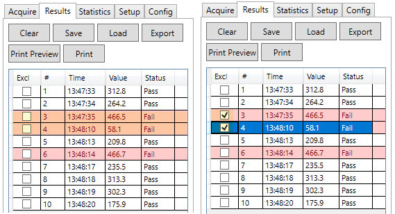 Excluding data out of range is easy with ProGage DAS2 Testing Software