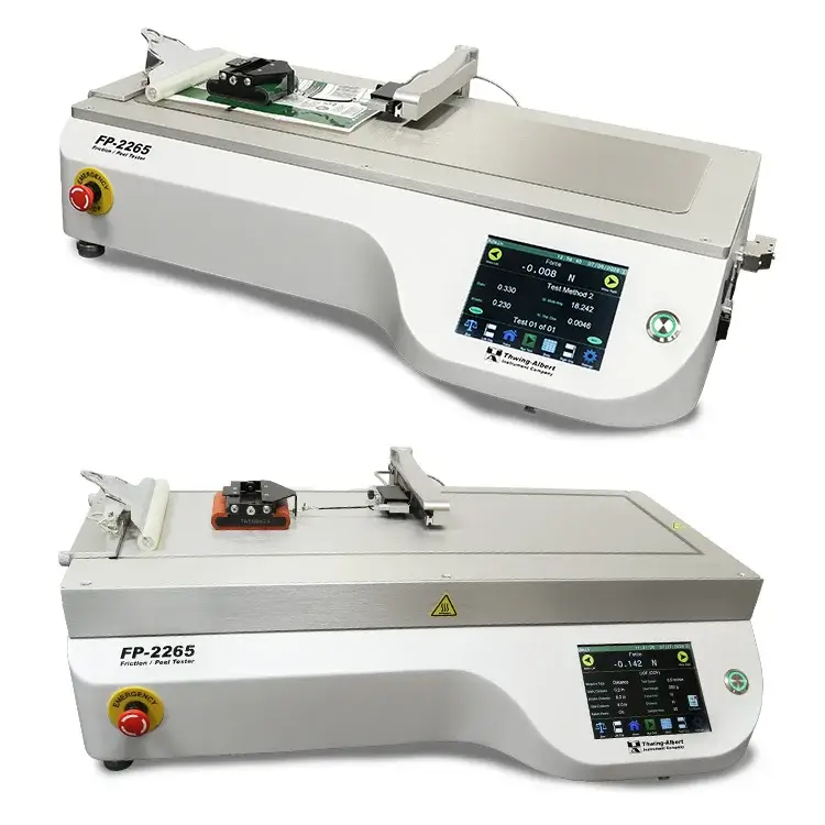 FP-2265 Friction/Peel Tester shown in standard configuration and with optional heated platen