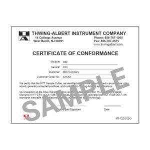 Optional Certificate of Conformance for ASTM F88. Available for new MTT Cutters only. Must order separately.