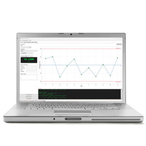 ProTearTouch DAS2 data acquisition software screenshot showing real-time thickness measurement chart and statistics
